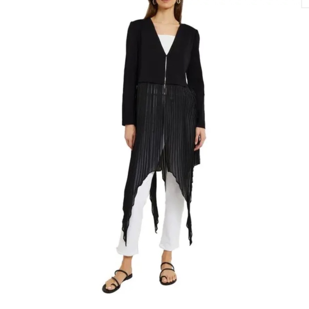 Misook V-Neck Sweater Jacket With Removable Fringe